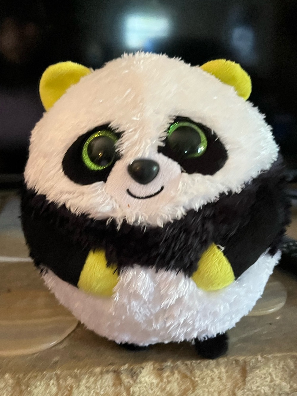 Ty Plush Panda with Green Eyes and Yellow Accents